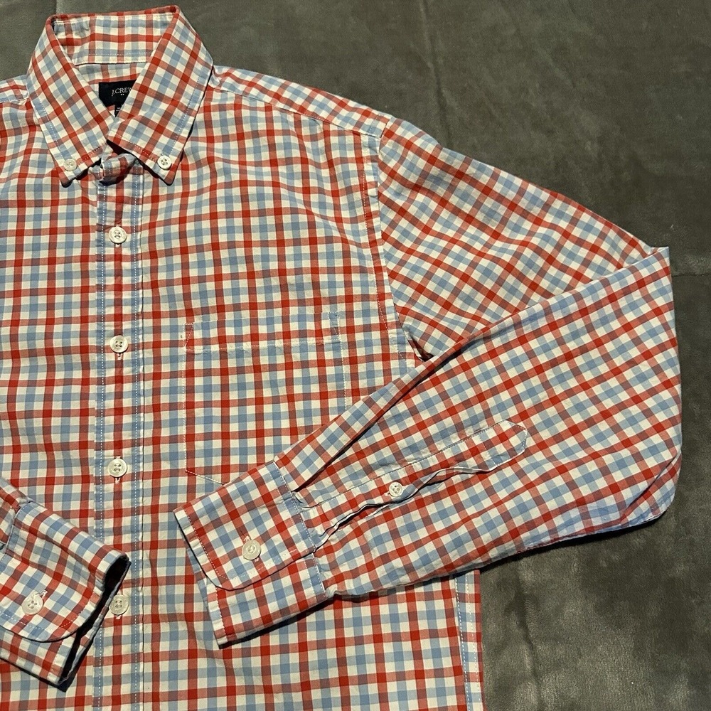J Crew Mens Button Up‎ Shirt Red Blue Check XS Long Sleeve Cotton Casual